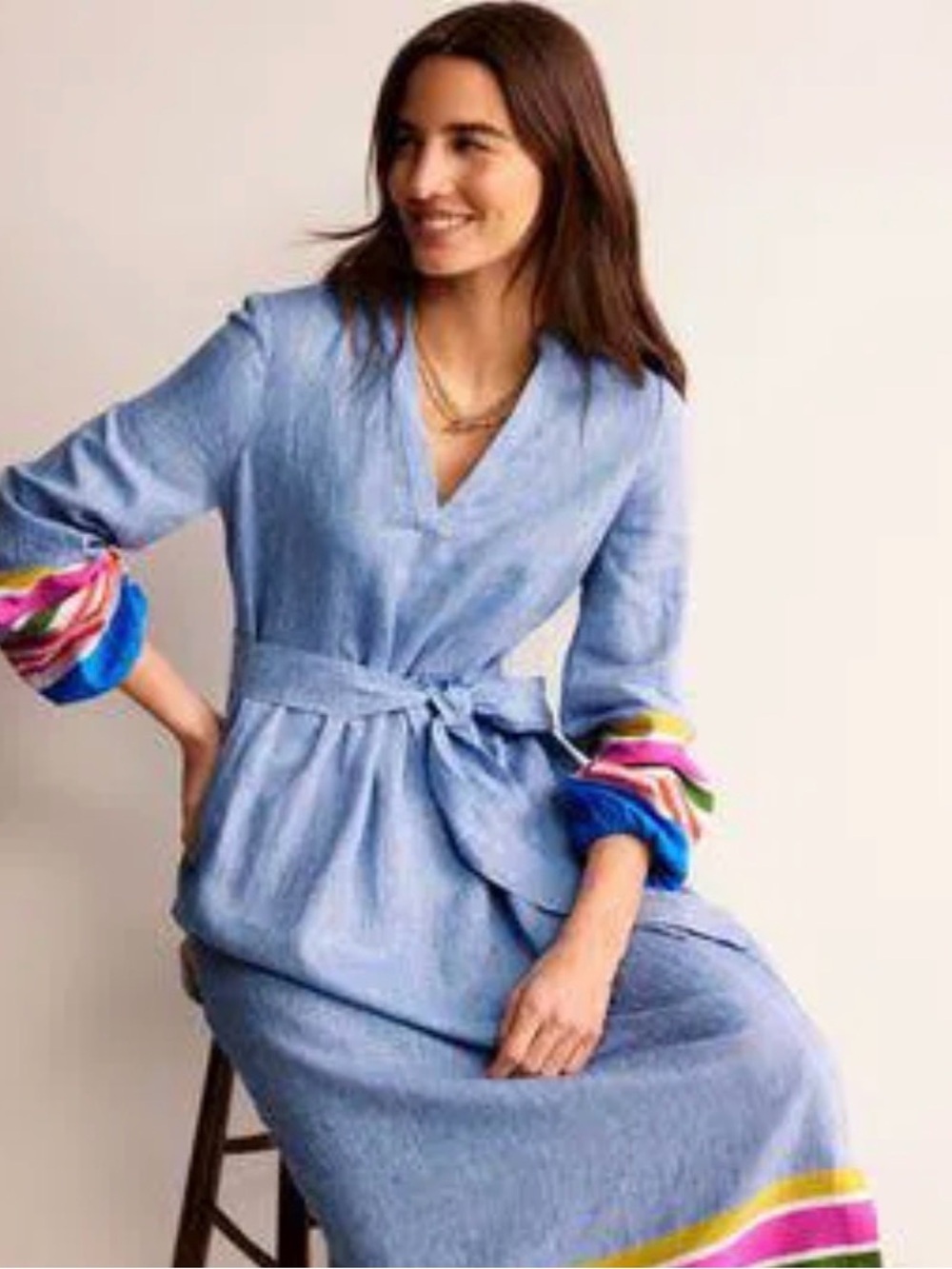 New Boden Light Blue Maxi Dress Linen Cotton Blend - Picture 4 of 9